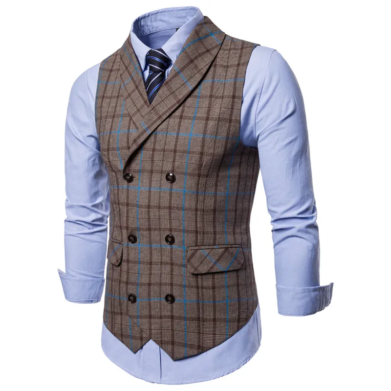 Riinr High Quality Men Suit Vest 2018 Slim Double Breasted Waistcoat Gilet Business Social Blazer Wedding Groom Best Men 