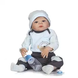 NPKCOLLECTION57cm Высокая моделирования Новорожденные мальчик с корнями волокна волос детей лучшие игрушки для ванной силиконовые куклы для