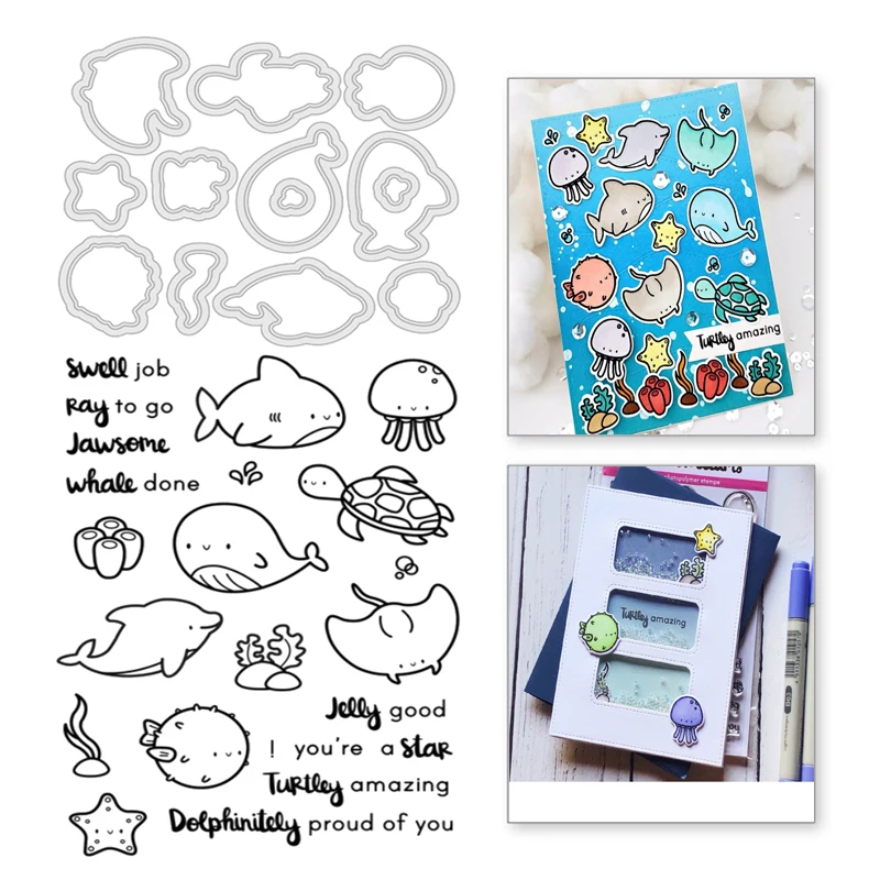 

YaMinSanNiO Marine life Metal Cutting Dies Oceans Jellyfish Dolphin Stamps Scrapbooking For Making Cards Embossing DIY Stencils