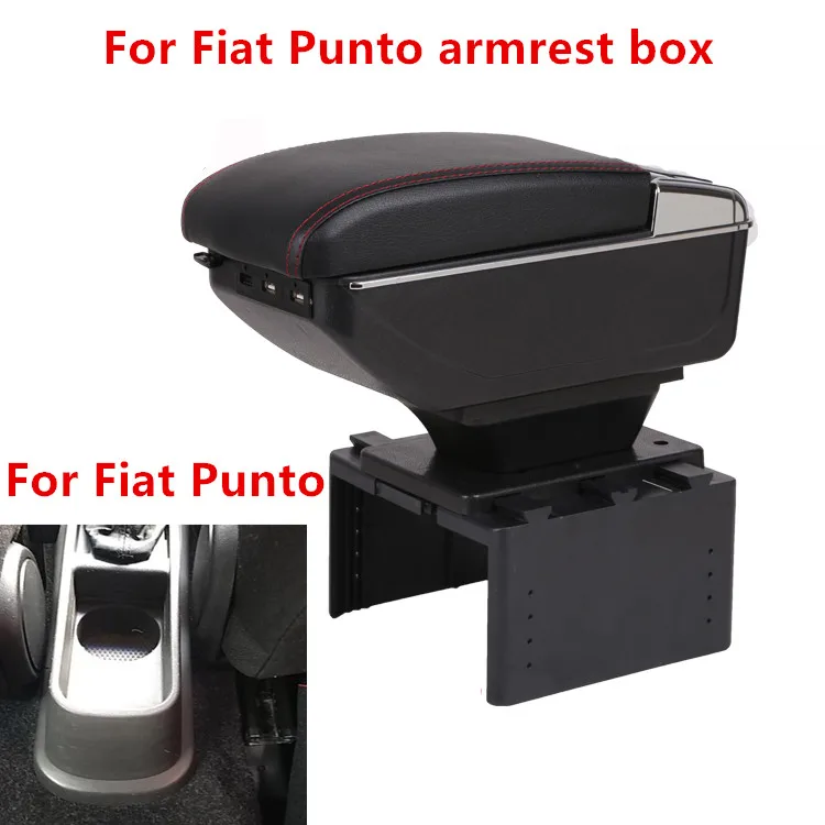 

For Fiat Punto armrest box USB Charging heighten Double layer central Store content cup holder ashtray accessories