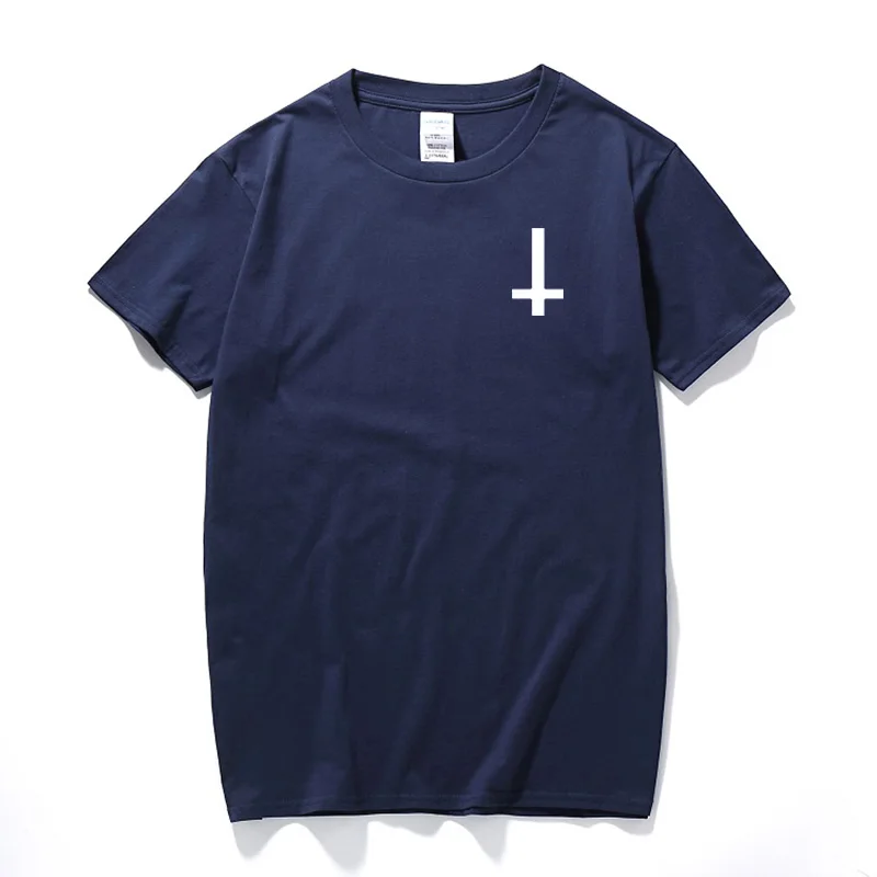 Новая мода сатана Перевернутый крест забавная футболка хлопок короткий рукав Футболка поклонение сатана футболка размера плюс для мужчин