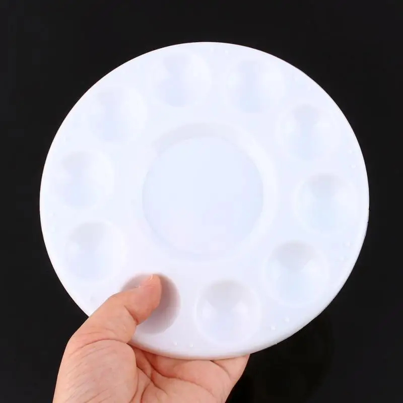 

Professional 10 Holes Well Round Artist watercolor Paint Mixing Palette Tray Art White