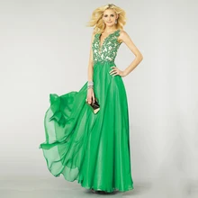 Nach Maß Vestidos de Noite 2016 Sexy V-ausschnitt Open Back Eine Linie Formale Kleider Lange Appliques Chiffon Abendkleider
