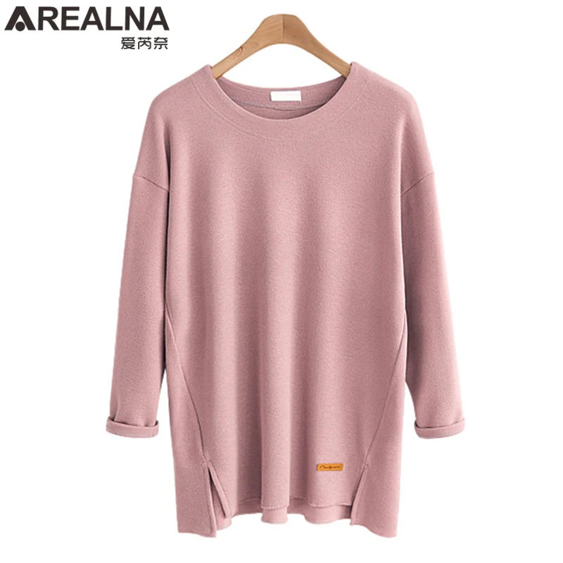 

Oversized Korean Style Solid T Shirt Women Vintage Tunic Split Tshirt Womens Long Sleeve Tops Plus Size Pink White Tee Shirt 5XL