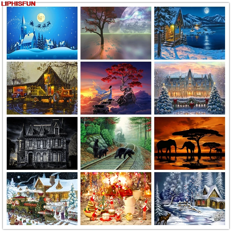 DIY 5D Diamond Embroidery landscape Painting Cross Stitch Full Square /Round Rhinestone Home Decoration Christmas | Дом и сад