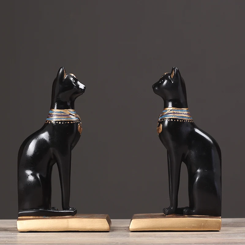 

2PCS/SET Bastet Statue Egyptian Cat God Figurine Cat Ancient Egypt Resin Bookends Craft Sculpture Home Desk Decor