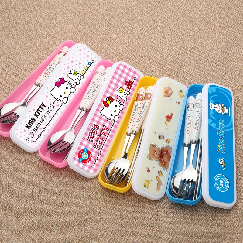 

Fashion Tableware Cutlery Cookware Hello Kitty fork spoon knife set cartoon portable Gifts Stainless Steel Dinnerwear Sets