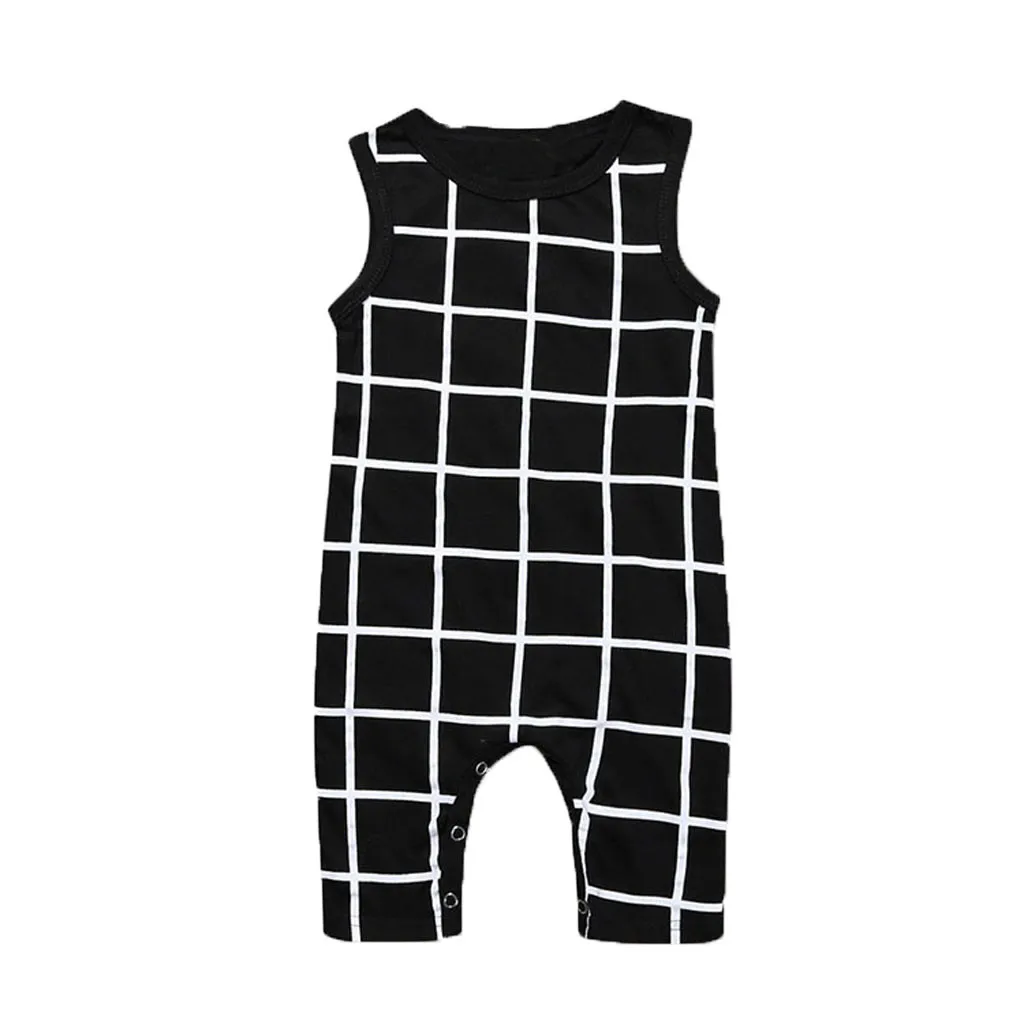 

2019 Fashion baby Summer Infant Baby Girls Boys Sleeveless Plaid Print Romper Jumpsuit Clothes