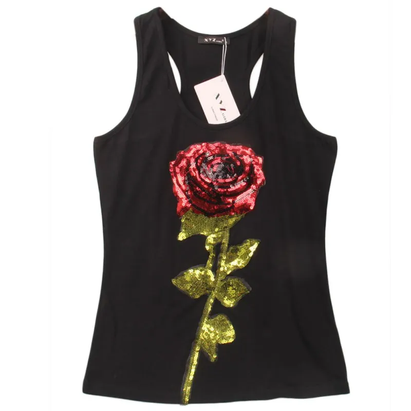Summer Women s Casual Rose Embroidery Vest Tank T Shirt Tops 