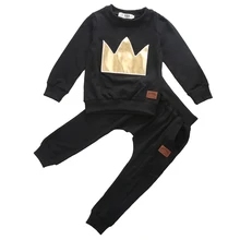 New Year Baby Toddler Boys Girls Long Sleeve Crown Stitched Tops T shirt Leggings Outfits Set