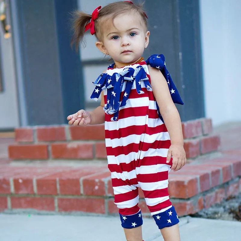 Newborn Baby Girl USA Flag Printed Rompers Bebes Infant Jumpsuit Summer