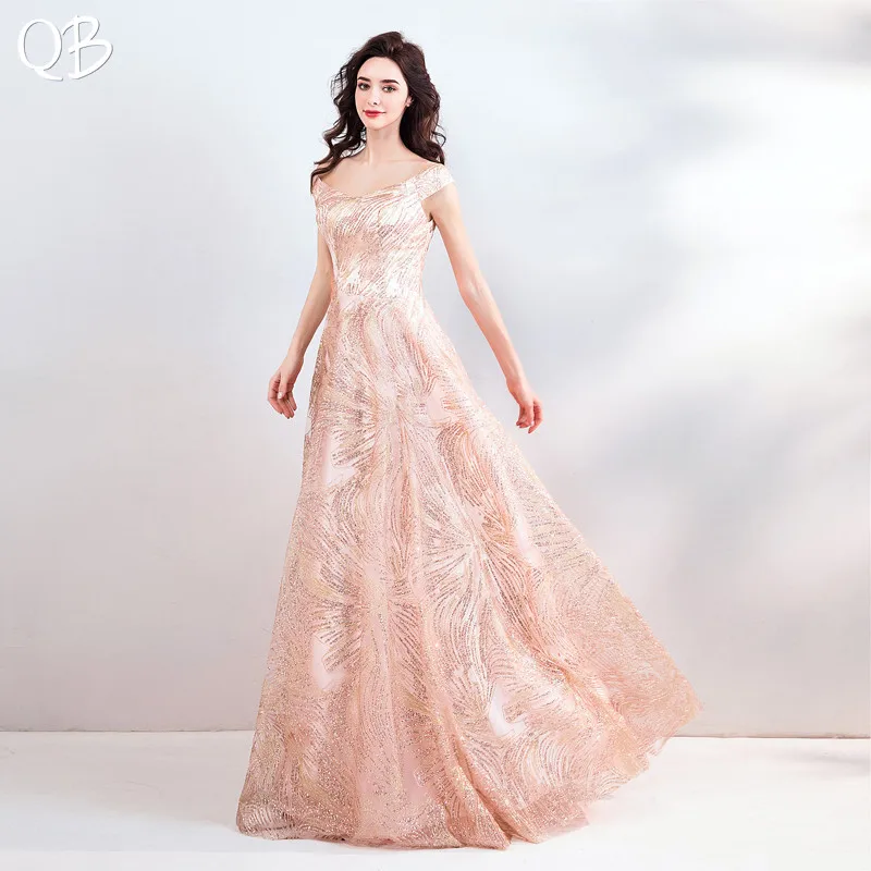 

Pink A-line Sequins Tulle Long Formal Elegant Evening Dresses 2019 New Fashion Bride Party Prom Dress XH157