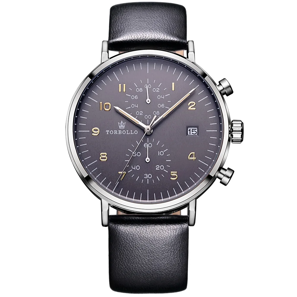 

Luxury Unisex Dress Style Leather wristband Grey Men Quartz Watch Waterproof Gift Box Wholesale Price