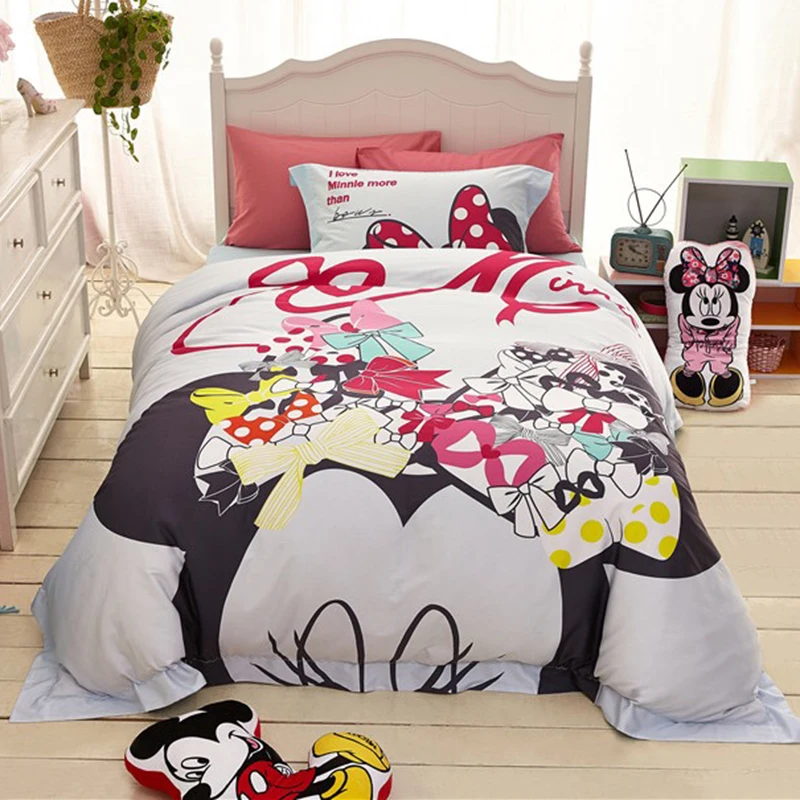 

Minnie mouse bedding set for girl's cartoon twin queen sizes cotton duvet cover set disney bed linens set
