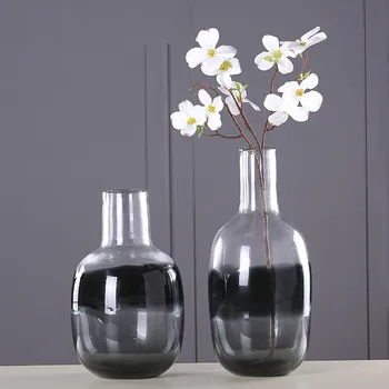 

Simple Modern Black Gray Gradient Fine Glass Vase Nordic Water Culture Flower Arranger Home Decoration