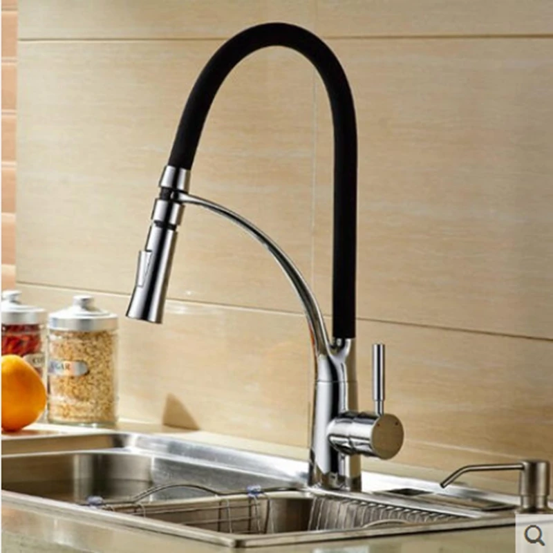Hot Sale Black Chrome Finish Kitchen Faucet Mixer Pull Out Tap Deck Mounted NEW