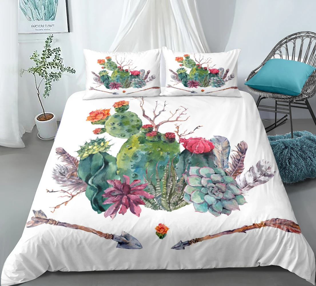 cama verde com capa de edredon, plantas