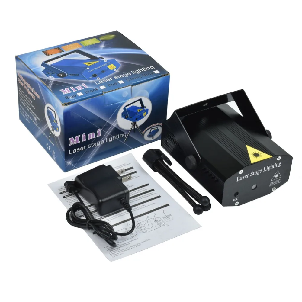 Retail Sale - Mini Laser Stage Lighting Effect Laser Projector Party DJ Disco Light (110-240V) with Tripod - 150mW 4in1 image 5