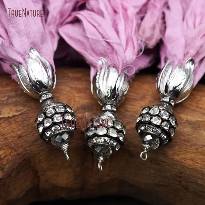 20171116-PT7549- Pave White Rhinestone Silver Finish Sari Silk Tassel-18mm-10g_1