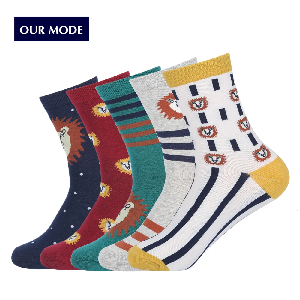 OUR MODE fashion lion patterns socks for men autumn winter animal print