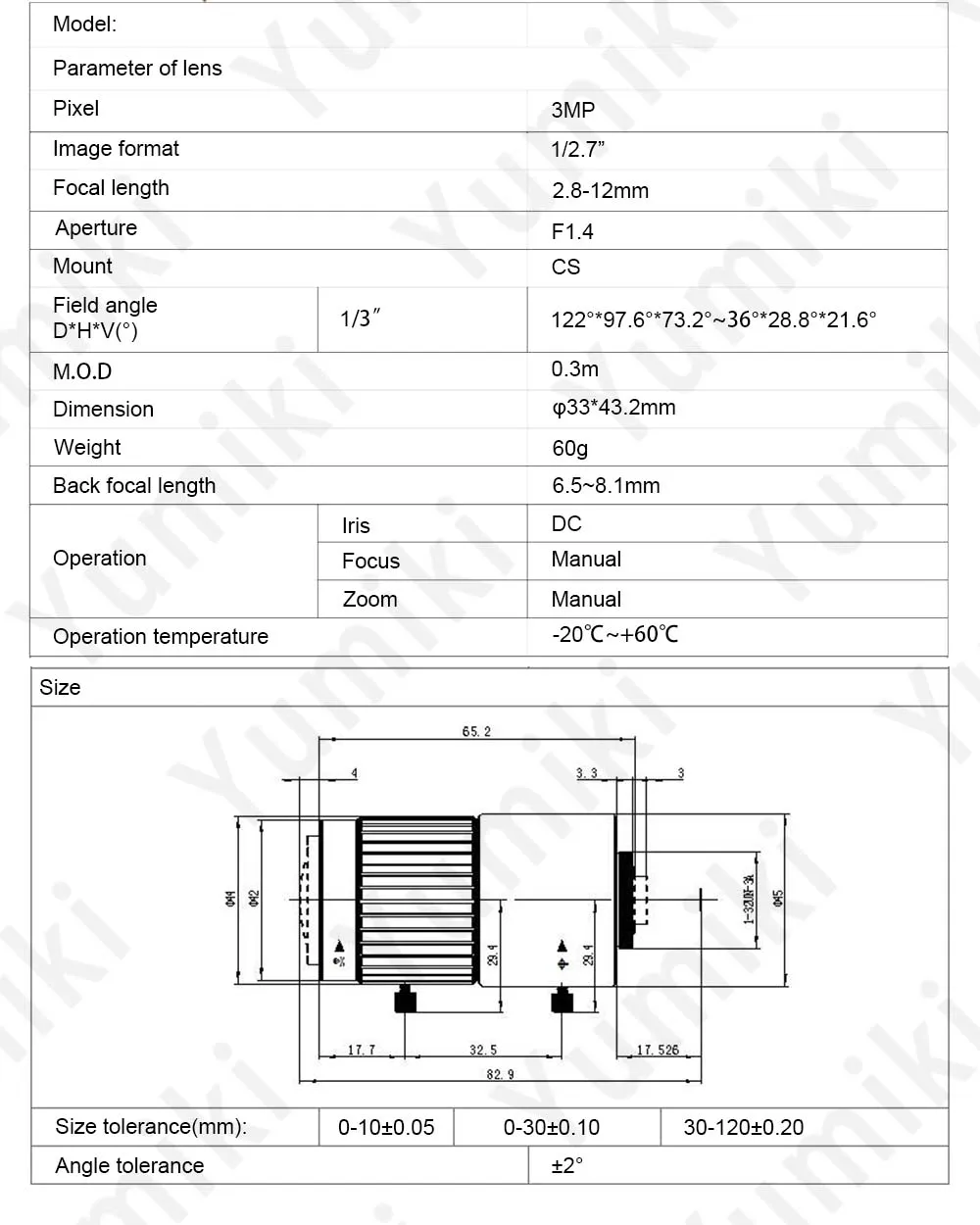 Yumiki 3MP 1/2. " 2,8-12 мм F1.4 руководство с переменным фокусным расстоянием DC автодиафрагмой видеонаблюдения Объектив CS крепление для IP Корпусная видеокамера для наблюдения Камера