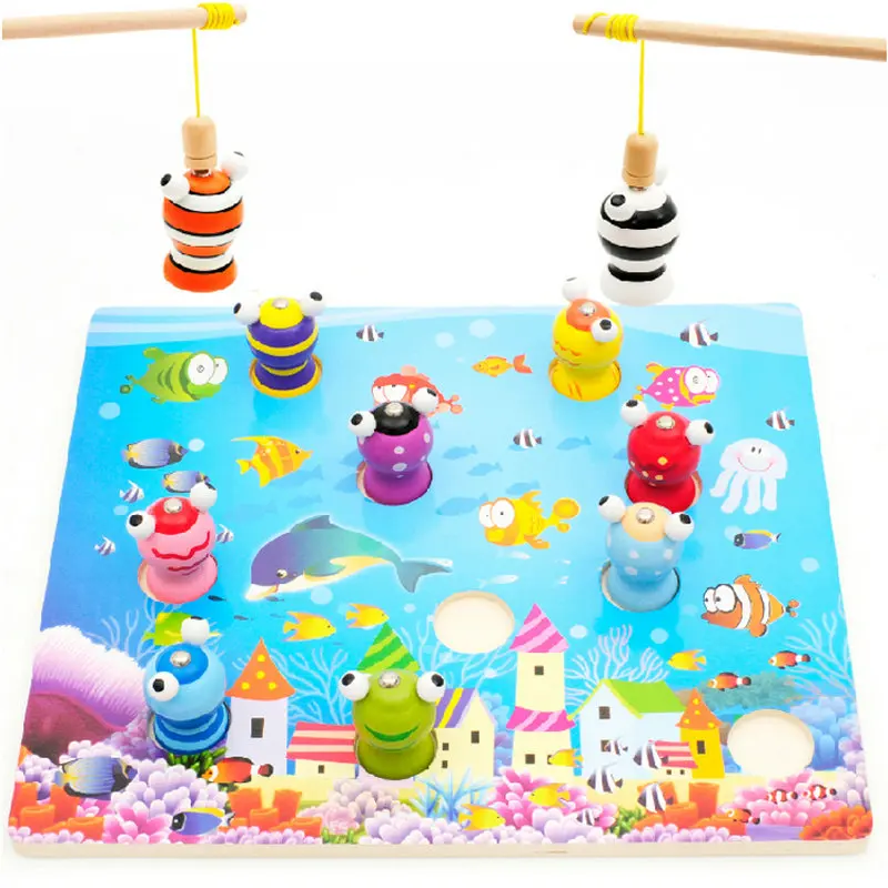 Free shipping Kids wooden fishing Puzzle toy, new 3D fishing