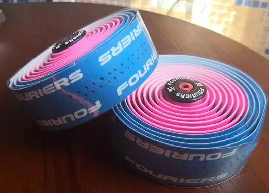1 set Fouriers Road Bike Handlebar Tape Belt Bicycle Cycling Handle Cork Waterproof Handlebar Tape Wrap neon pink and blue