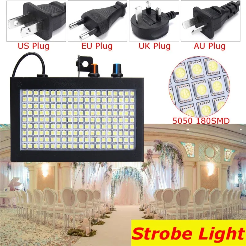 

Smuxi 25W Sound Actived Auto 180 LED Strobe Light 5050 SMD Voice/Self-propelled/Strobe Mode Party Club Disco Great Stage Lamp