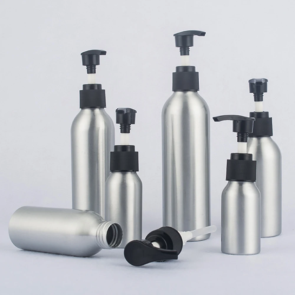 

Hot Sell 250ml silver cosmetic lotion pump bottle aluminum shampoo container
