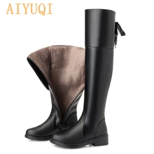 AIYUQI; женские сапоги; Новинка года; женские сапоги до бедра из натуральной кожи; модные сапоги выше колена; мотоботы; женская обувь
