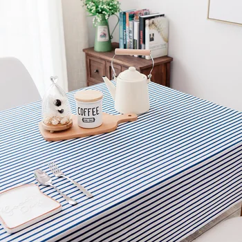 

Cotton and linen simple pastoral tablecloth Geometric rectangular tablecloth with color stripes customized round table cover
