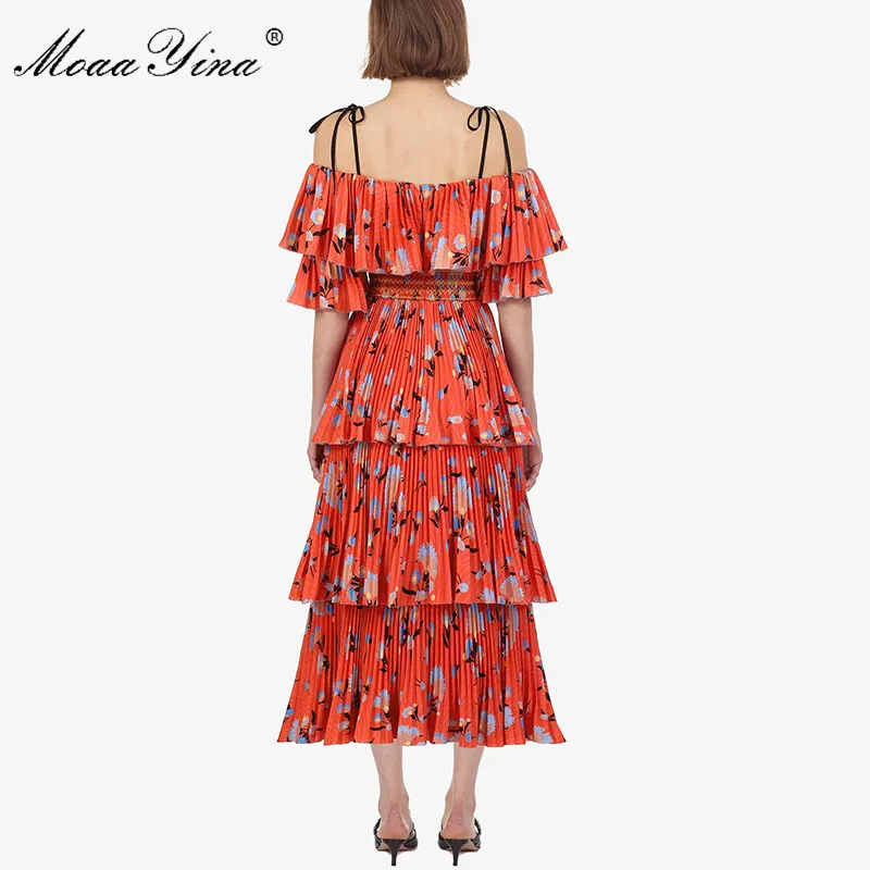 MoaaYina, модное дизайнерское подиумное платье, весна-лето, женское платье с цветочным принтом, каскадные оборки, пляжные платья для отдыха
