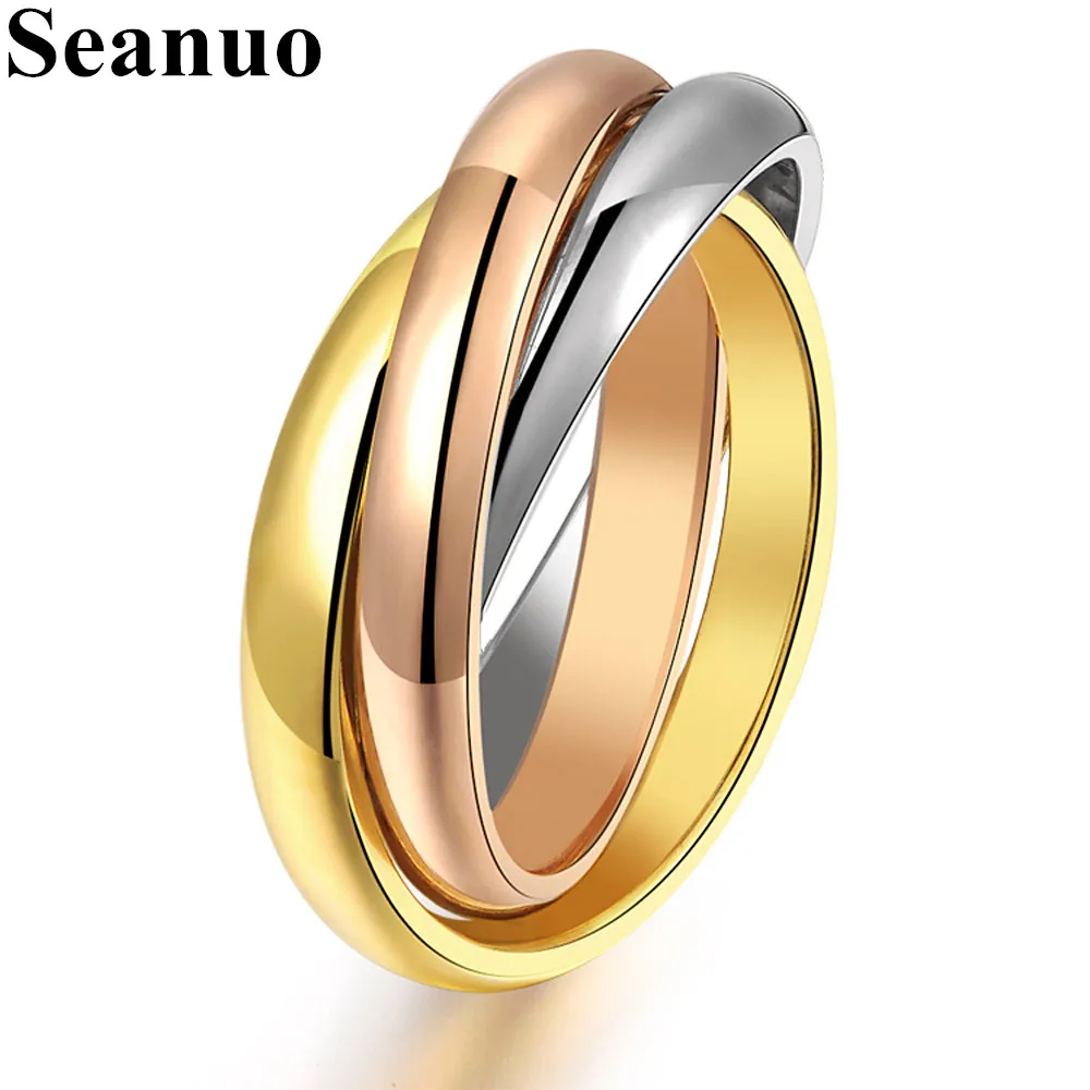 

Seanuo 3 Ring/Set Rose Gold/Silver 3 Circle Women Wedding Rings Fashion Stainless Steel Never Fade Lady Sexy Party Cocktail Ring