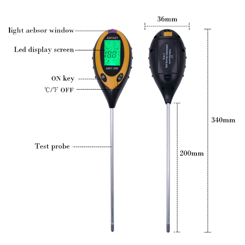 Прибор для исследования почвы большой светодиодный 4 в 1 растительный почвенный PH светильник измеритель влажности почвы термометр PH значение солнечный светильник тестер