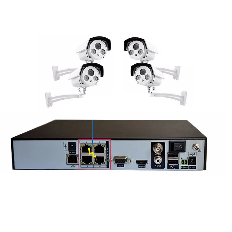 Onvif POE 4CH 1080P NVR 2MP Наружная цилиндрическая ip-камера домашняя система