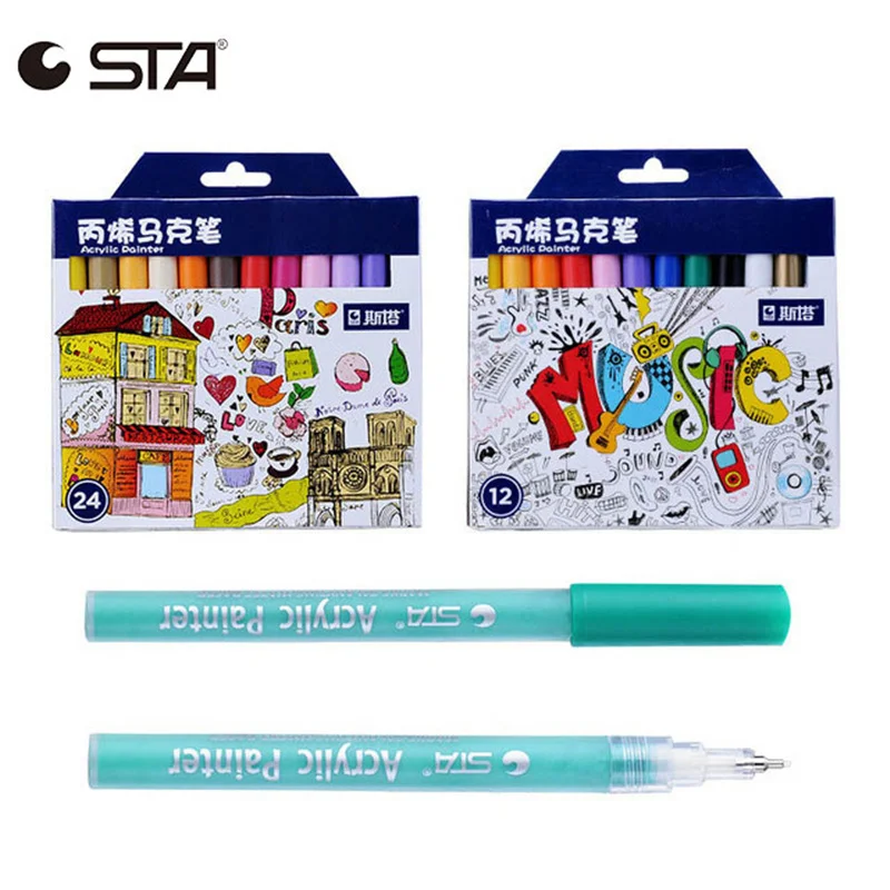 

STA 12/24 Colors Set Marker Pen Acrylic Painter 0.5mm Fine Needle Pen Color Art Painting Permanent Markers Artist Supplies