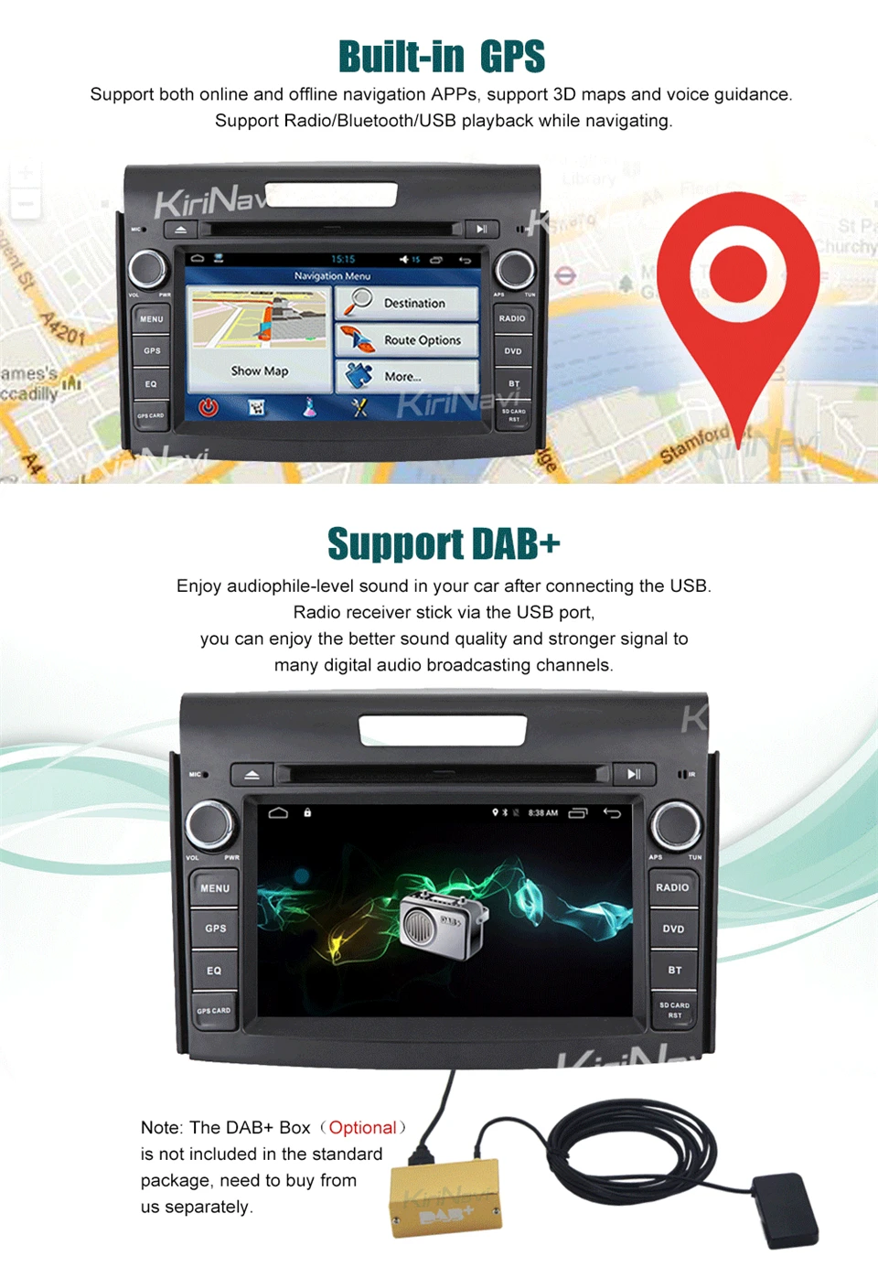 Cheap KiriNavi Octa core 4G LET android 7 touch screen car dvd player for honda crv multimedia system 2012+  gps support 4K 4G 5