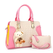 2 Unids/set nueva marca de cocodrilo patrón de mensajero de las mujeres en relieve bolso del ocio nueva pu del bolso de la muchacha monedero Envío muñeca