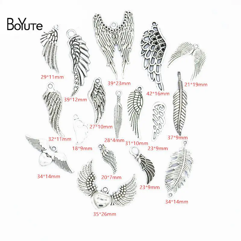 BoYuTe Factory Direct Wholesale Mix 17 Styles Tibetan Silver Feather Wings Pendant Charms for Jewelry Making (2)