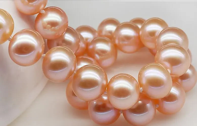 

huge 18"10-11mm Natural south sea genuine gold pink round pearl necklace