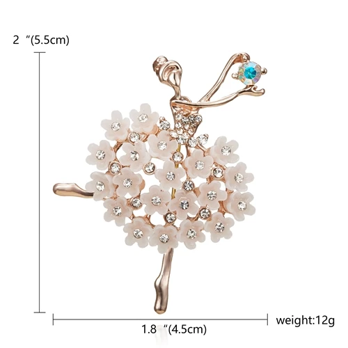 RINHOO Gymnastics Girl Flower Dancer Crystal Brooches for Women Cute Pin Bijouterie High Quality Corsage Fashion Wedding Jewelry Flower Girl