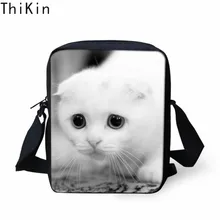 THIKIN 3D детские мини сумки через плечо милые животные Белый Кот Мопс Собака Печатные женские маленькие сумки на плечо для мальчиков школьные сумки на заказ