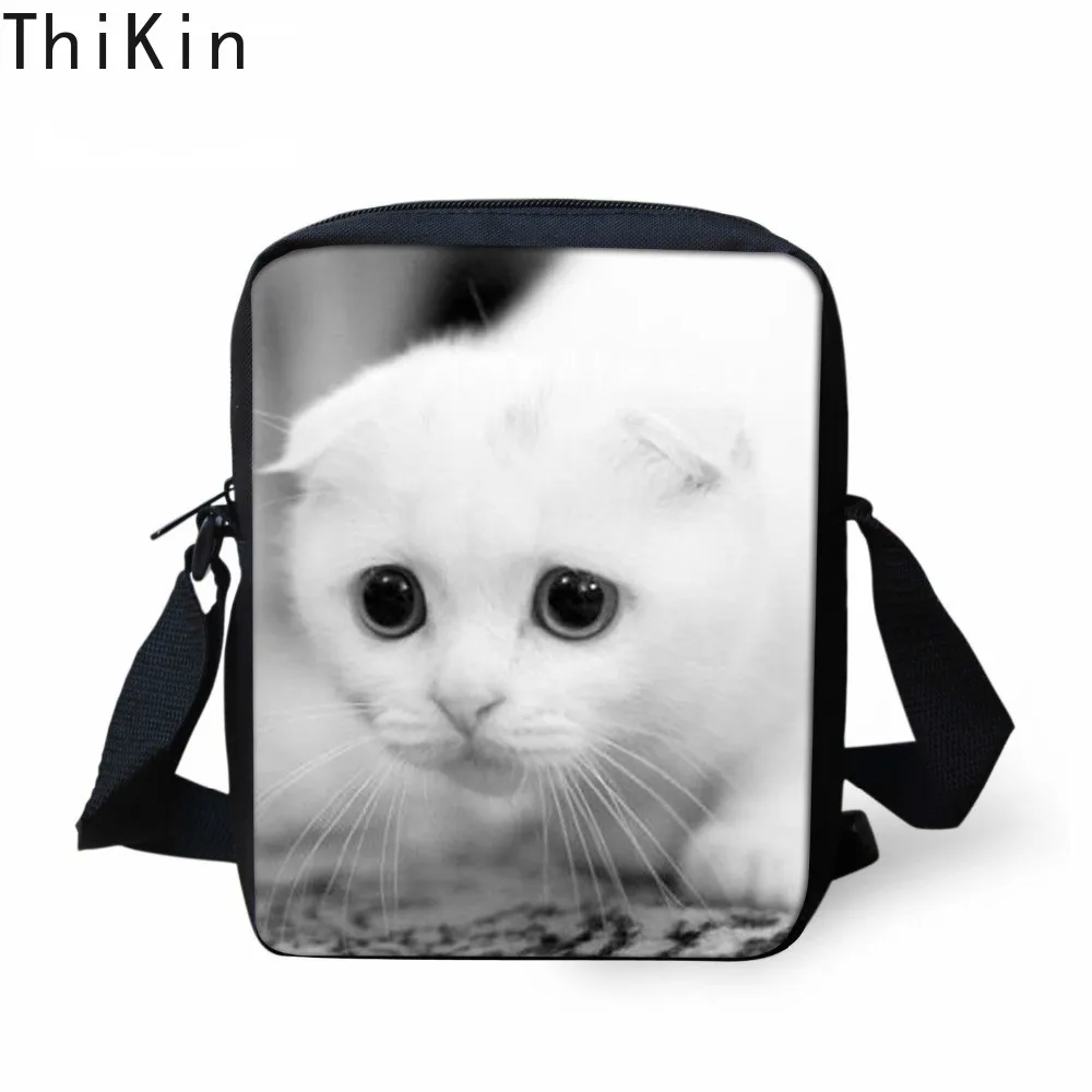 

THIKIN 3D Children Mini Cross Body Bags Cute Animal White Cat Pug Dog Printed Women Small Shoulder Bags Boys School Custom Bags
