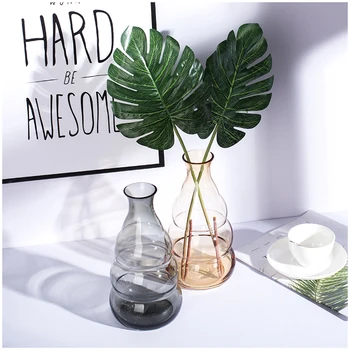 

European creative Gourd-shaped glass vase Grey Amber Hydroponic vase dried flowers terrarium glass containers vase vase