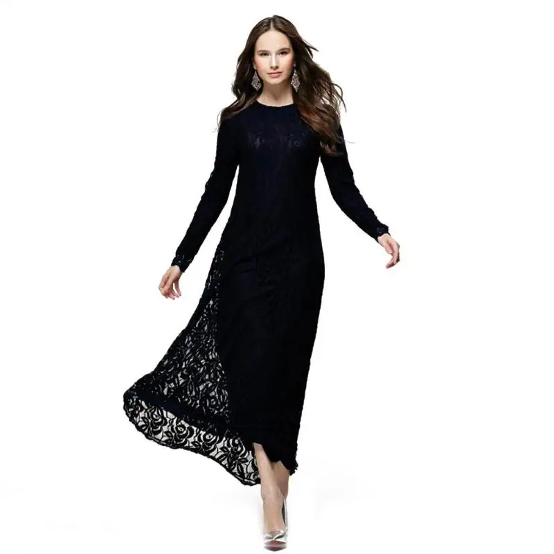 Women Muslim Formal Lace Dresses Elegant Evening Party Wedding Prom