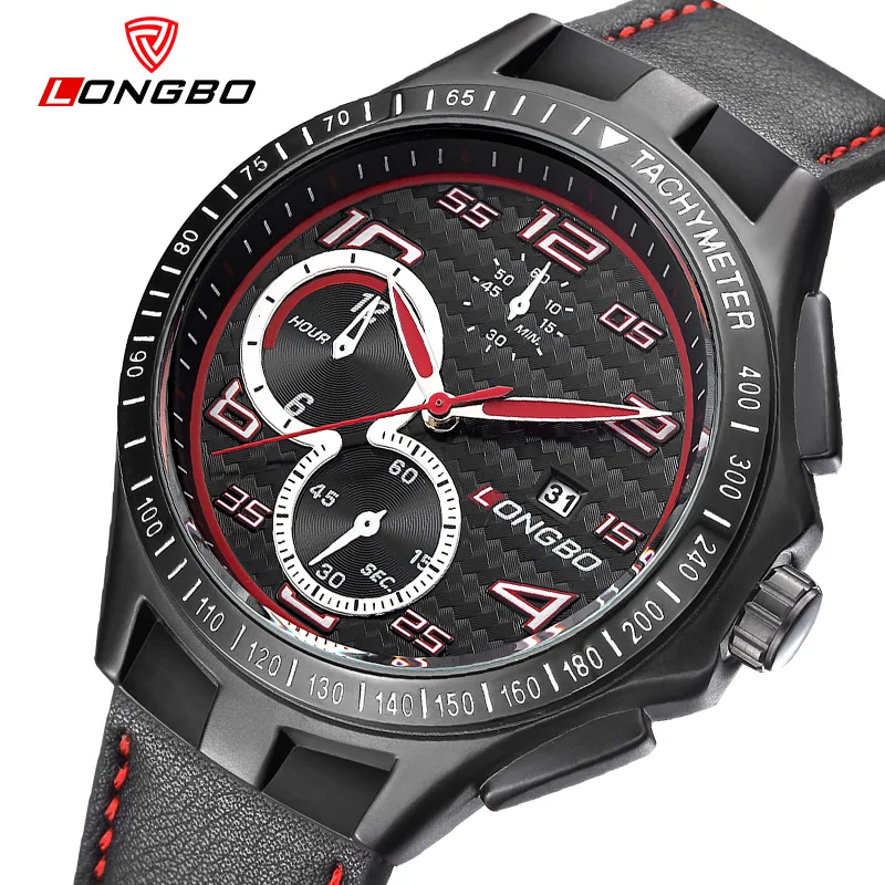 LONGBO Luxury Men Genuine Leather Watch Sports Quartz Watches For Men Male Leisure Clock Military Watch