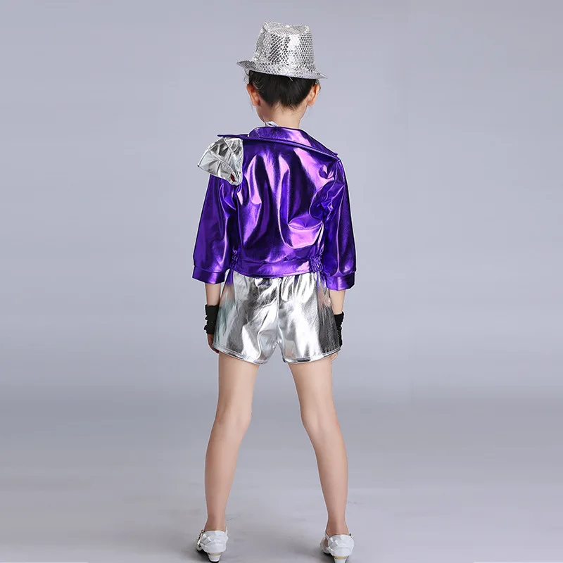 Kid Performance Hip Hop DS Party Show Dancing Clothing set Outfits Girls Sequined PU Ballroom Modern Jazz Dance wear Costumes (3)