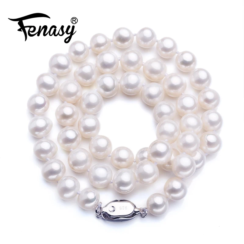 FENASY S925 Серебряное ожерелье с натуральным жемчугом 7-8 мм, жемчужное ожерелье для женщин, классическое жемчужное ювелирное ожерелье