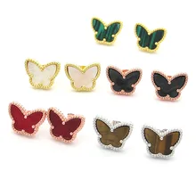 Bilincolor Модная белая раковина бабочка Сережка-гвоздик в форме бабочки для женщин