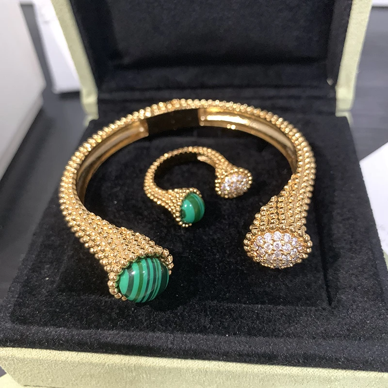 

Brand Pure Sterling 925 Silver Jewelry For Women Around Beads Bangle Rings Jewelry Set Signature Colorful Ball Bracelet Ring Set